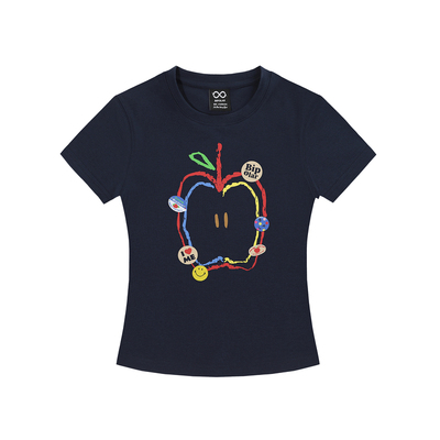 BIPOLAR涂鸦苹果短袖T恤显瘦