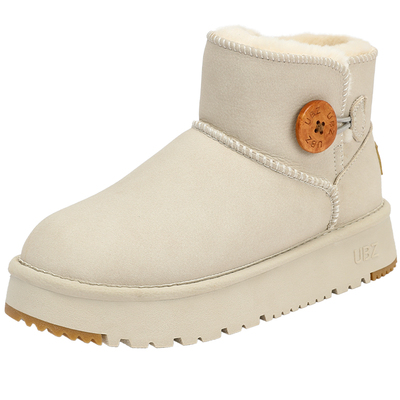 UBZ防水厚底皮面白色加绒雪地靴