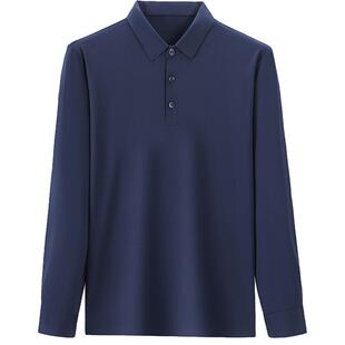 冰丝无痕T恤男士长袖中年爸爸秋装上衣衬衫扣袖口带领体恤POLO衫