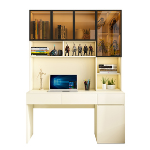 定制全实木带抽屉初中生书桌玻璃书架橡木一体书柜儿童学生学习桌