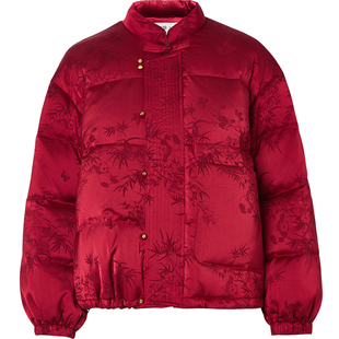 QS秸熙2025冬新款复古新中式轻国风羽绒服设计感提花保暖鸭绒外套