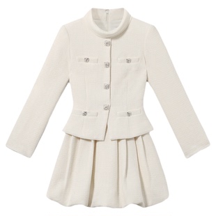 self-portrait 2026早春新款纯净白粗花呢小香风花苞裙连衣裙