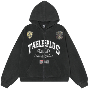 OV原创美式赛车风做旧水洗连帽卫衣男女秋季宽松休闲开衫拉链外套