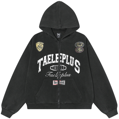 原创美式赛车风做旧水洗连帽卫衣