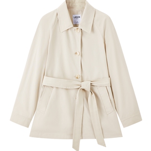 乐町翻领气质风衣2025年新款女春季短款韩系通勤全棉燕麦灰外套