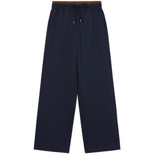 热风女士直筒卫裤2025年秋季新款格纹腰头卫裤直筒显瘦宽松休闲裤