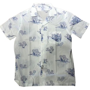 Brooks Brothers布克兄弟男士夏季印花短袖衬衣度假纯棉休闲衬衫