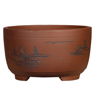 宜兴紫砂花盆碗盆梅花海棠罗汉松多肉红梅老桩造型盆景盆陶瓷特价