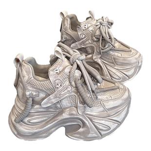 巴家厚底10cm隐形内增高老爹鞋女擦色做旧小个子松糕鞋休闲运动鞋