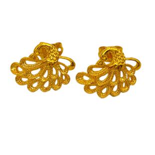 越南沙金豆豆耳钉女简约个性高级感耳棒花朵耳环999仿18K黄金耳饰