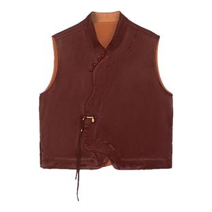 定制面料 ROCO国风新中式系列 老钱风红云纱染色工艺斜襟盘扣马甲