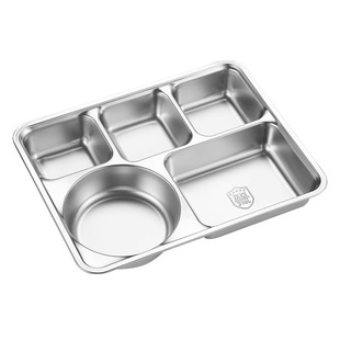 304不锈钢餐盘方形四格五格快餐盘成人学生食堂加厚餐盒分格饭盒