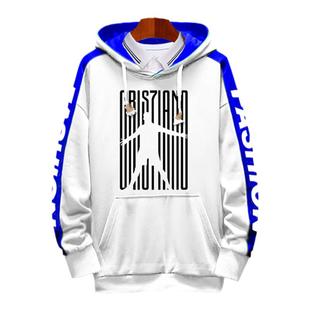 C罗葡萄牙皇马球衣7号cr7拼接连帽卫衣男女外套帽衫衣服