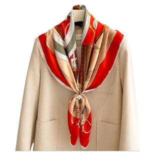 红色真丝丝巾大方巾女100%桑蚕丝90x90妈妈礼物围巾披肩长辈礼盒