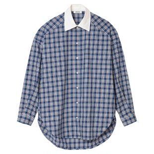 季末7折SANDRO2025秋冬新款女装法式仿钻复古格纹翻领宽松衬衫