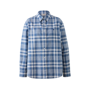 【亚麻】Eland衣恋衬衫女时尚通勤翻领格纹衬衫上衣2026春季新款