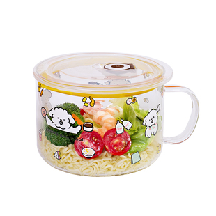 泡面碗带盖高颜值大容量可微波汤碗饭盒宿舍学生带把手拌面玻璃碗