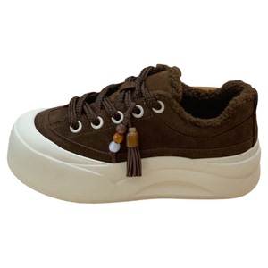 2025冬季爆款加绒板鞋女保暖舒适丑萌大头棉鞋绒面厚底休闲帆布鞋