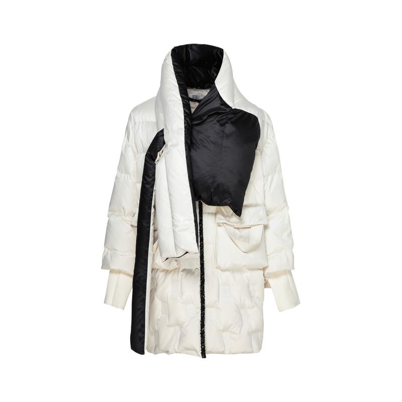 HPLY荷比俪新款撞色围巾鹅绒羽绒服女