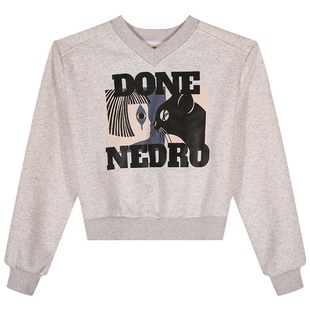 落落狷介 灰色卫衣加绒加厚女冬季2025新款设计感小众V领上衣外套