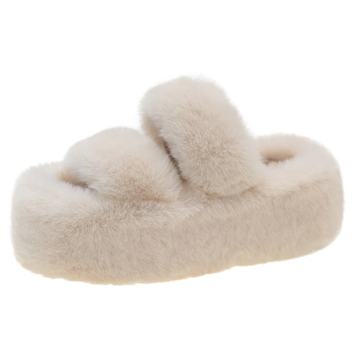 2025春秋新款小个子松糕厚底增高毛绒茸茸棉拖鞋女外穿居家毛毛鞋