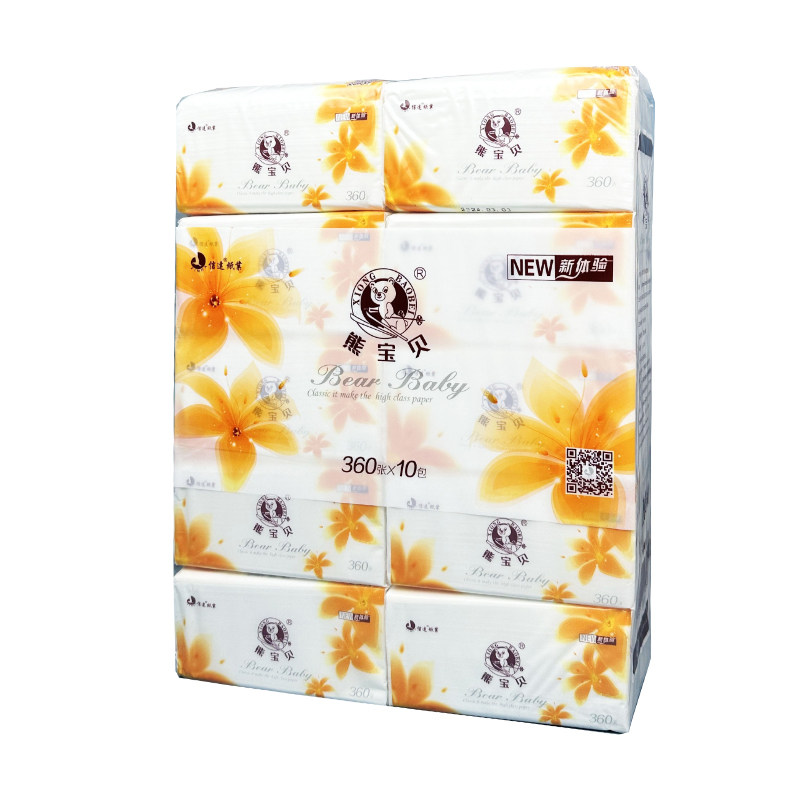 熊宝贝原生木浆100包整箱餐巾纸