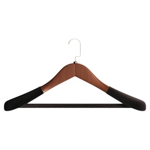 汤能一品实木宽肩植绒衣架家用木质挂衣架无痕防滑衣撑子大衣专用