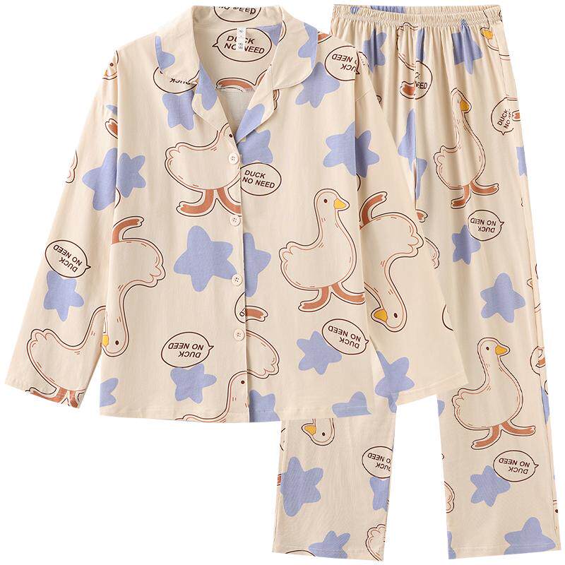 雪俐秋冬季家居服纯棉睡衣女