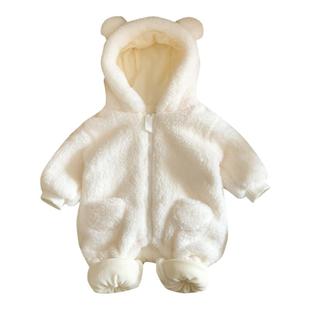 婴儿冬装连体衣满月宝宝加厚衣服保暖爬服小月龄外出毛绒冬季外套