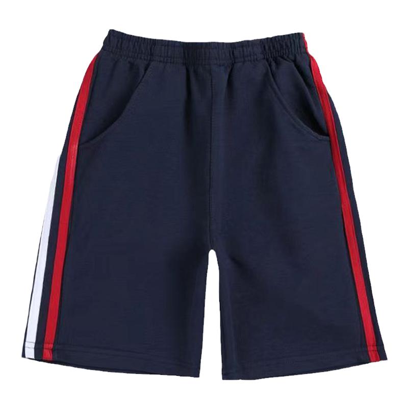 儿童校服短裤夏季男女深蓝藏青色红白条纹校裤两道杠中小学生短裤