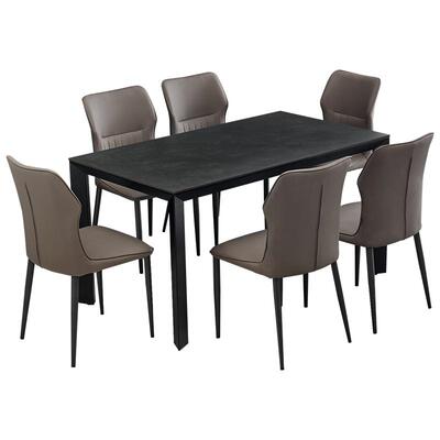 全友家居意式复古风岩板餐桌椅