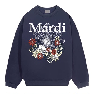 idcerem Mardi小雏菊花丛卫衣女秋冬季韩系彩色菊花圆领加绒上衣