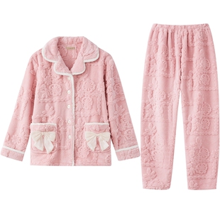 秋鹿毛绒睡衣女加绒加厚冬季羊羔绒家居服秋冬保暖休闲棉衣可外穿