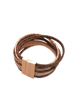 Me物论 复古废土风配饰波西米亚磁扣手链皮革镶钻多层叠戴手环女