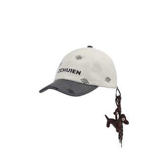 ZCHUIEN复古做旧灯芯绒撞色棒球帽可调节皮革小狗弯檐遮阳鸭舌帽