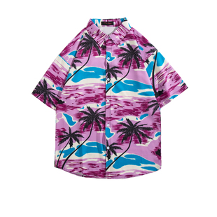 泰式复古百搭vintage花衬衫短袖港风夏威夷风设计感宽松衬衣男女