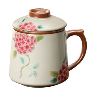 汝窑茶杯陶瓷带盖过滤茶水分离泡茶杯办公杯马克杯礼盒中秋节礼物