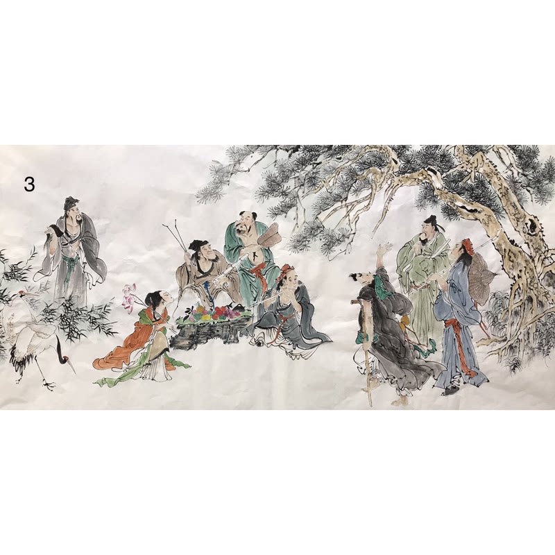 手工绘制四尺人物芭蕉叶竹子笛子琵琶古典美女装饰画仿古挂画货源