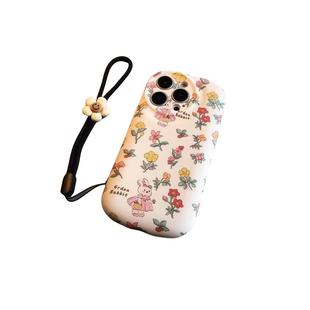 花篮兔子胶囊水贴挂绳适用苹果13手机壳16硅胶12软磨砂14Pro全包14卡通15pro可爱iPhone15防摔13promax少女11