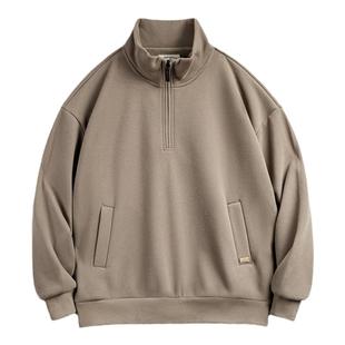 马登工装美式休闲半拉链立领加绒卫衣加厚保暖摇粒绒上衣男秋冬