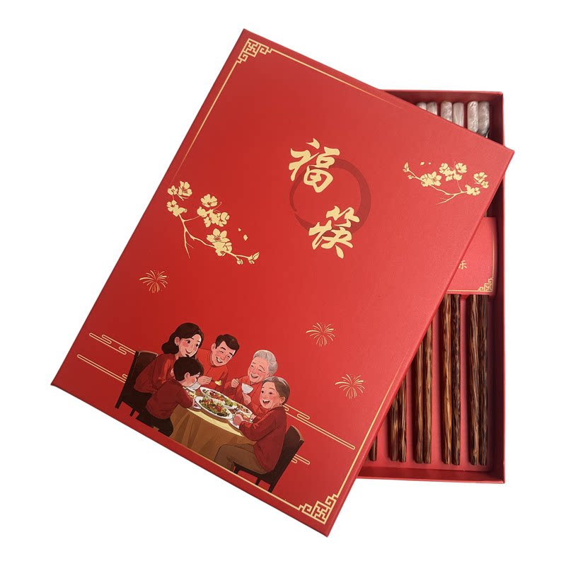 贝壳镶嵌椰子木筷子贝壳彩头10双/把批发复古古风筷子礼盒装