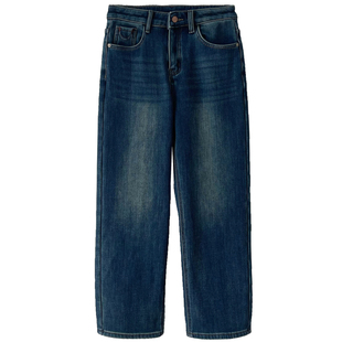 高腰显瘦加厚加绒直筒牛仔裤女秋冬裤子宽松烟管裤冬季弹力法棍裤