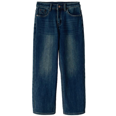 高腰显瘦加厚加绒直筒牛仔裤女