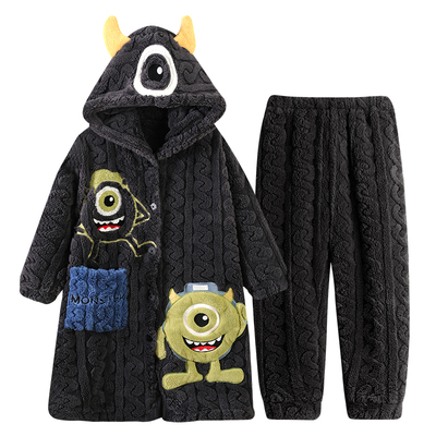 儿童睡衣男童厚珊瑚绒长款睡袍