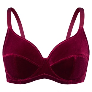 【丝绒normcore】遐大胸显小红色内衣女防下垂全罩杯聚拢薄款文胸