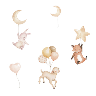 《Tanzania》可爱卡通动物气球插画墙纸儿童房间墙壁装饰墙贴