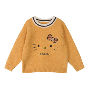 小O宝童装 宝宝kt猫毛衣女套头2025冬季新款女童毛线衣针织衫上衣