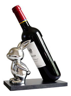 轻奢高档兔子红酒架陶瓷摆件装饰