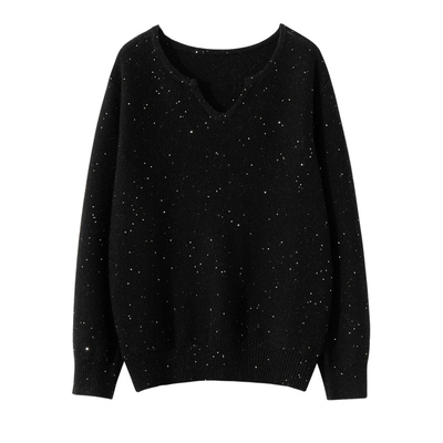 璀璨星河BC进口珠片纱厚款羊绒满天星慵懒风V领长袖打底针织衫