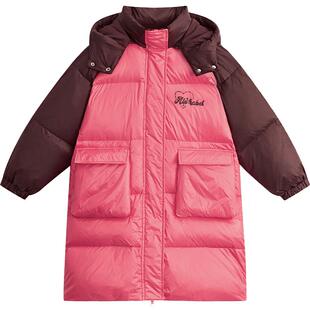 爱法贝秋冬新款女童羽绒服中大童中长款保暖羽绒外套